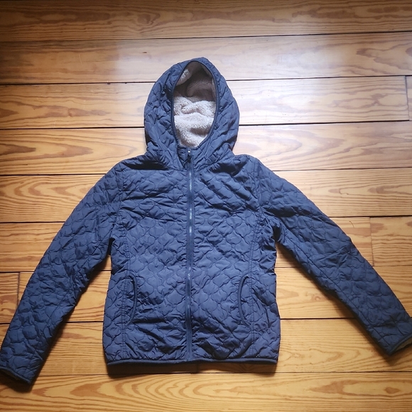 Uniqlo Quilted Hooded Jacket in Dark Gray/Blue - Picture 1 of 2